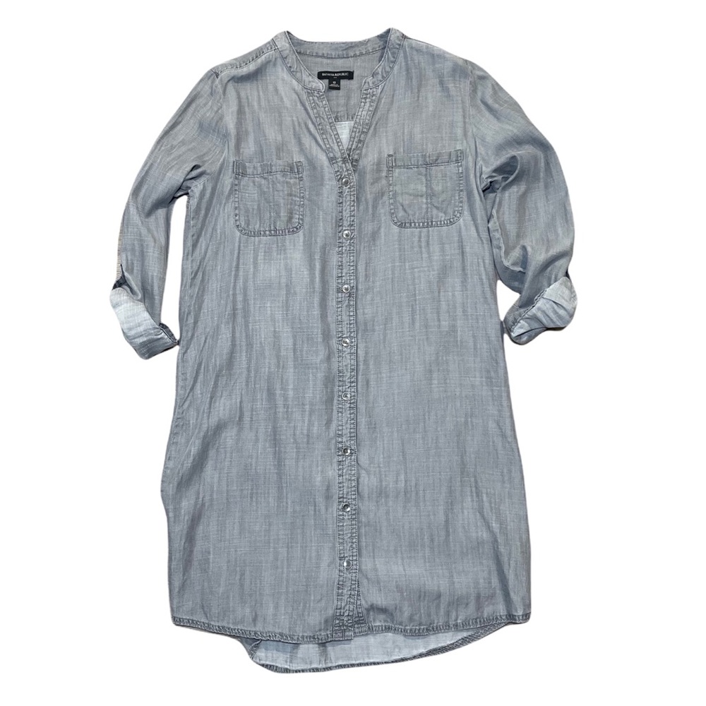 Banana Republic Chambray Shirt 12 Grey Denim Button Tunic Long Line Lagenlook